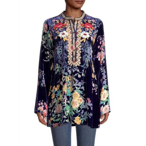 Johnny Was Bouquet Burnout Nephele Tunic – Women's Boho Velvet Burnout Blouse - View #9